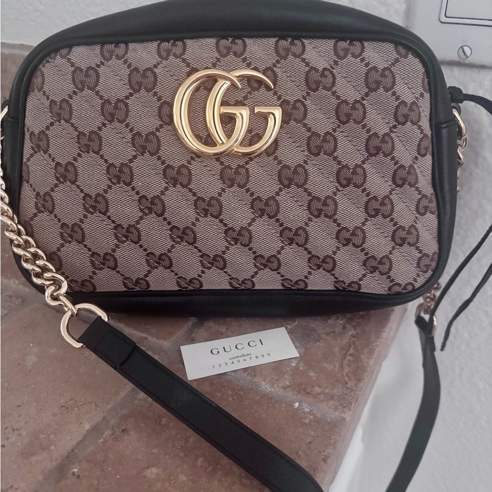 Gucci Brown and Black Crossbody Bag with GG Monogram